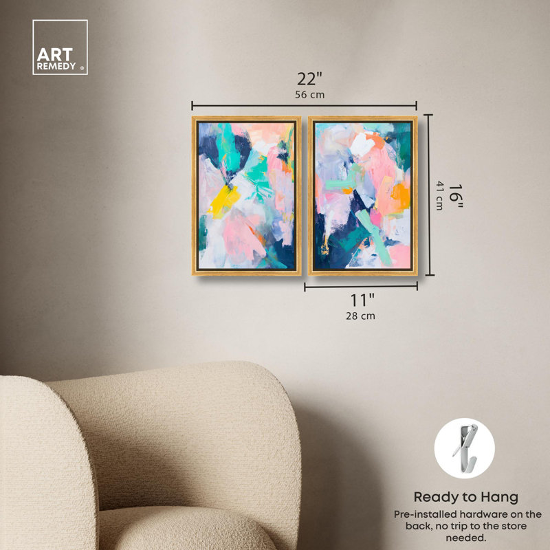 Ensemble de 2 couleurs de plumes par Art Remedy, Cadre flottant doré, H 15 po x l 10 po