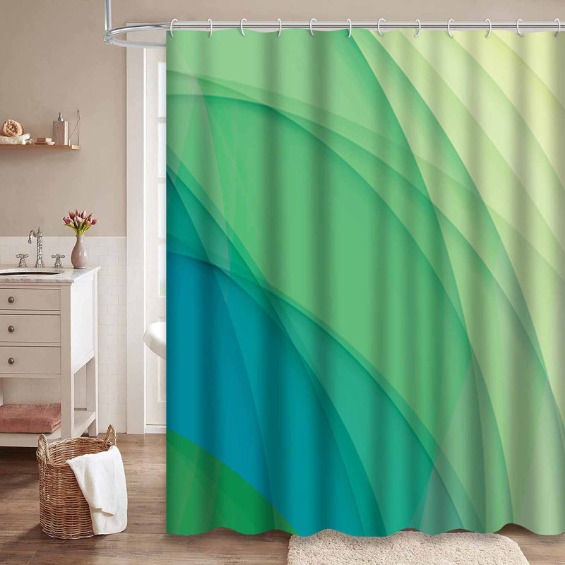 Rideau de douche abstrait à rayures ondulées multicolores et vert avec 12 crochets, L 72 po x l 78 po