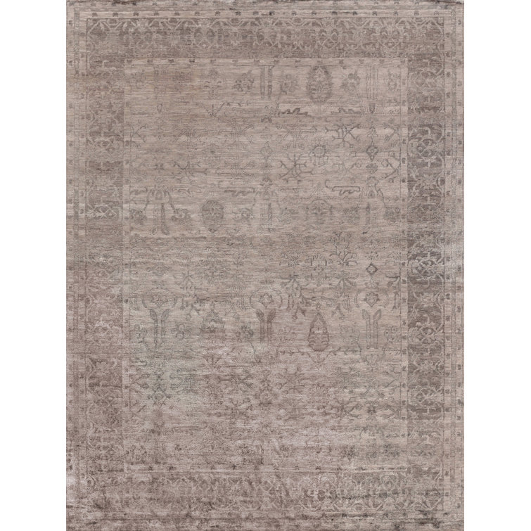Antique'd Silk Oriental Area Rug in Taupe