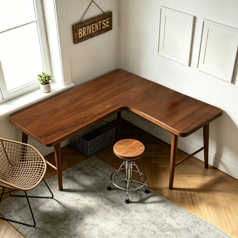 Bureau d'écriture en L en bois massif brun noisette, Right Hand Return