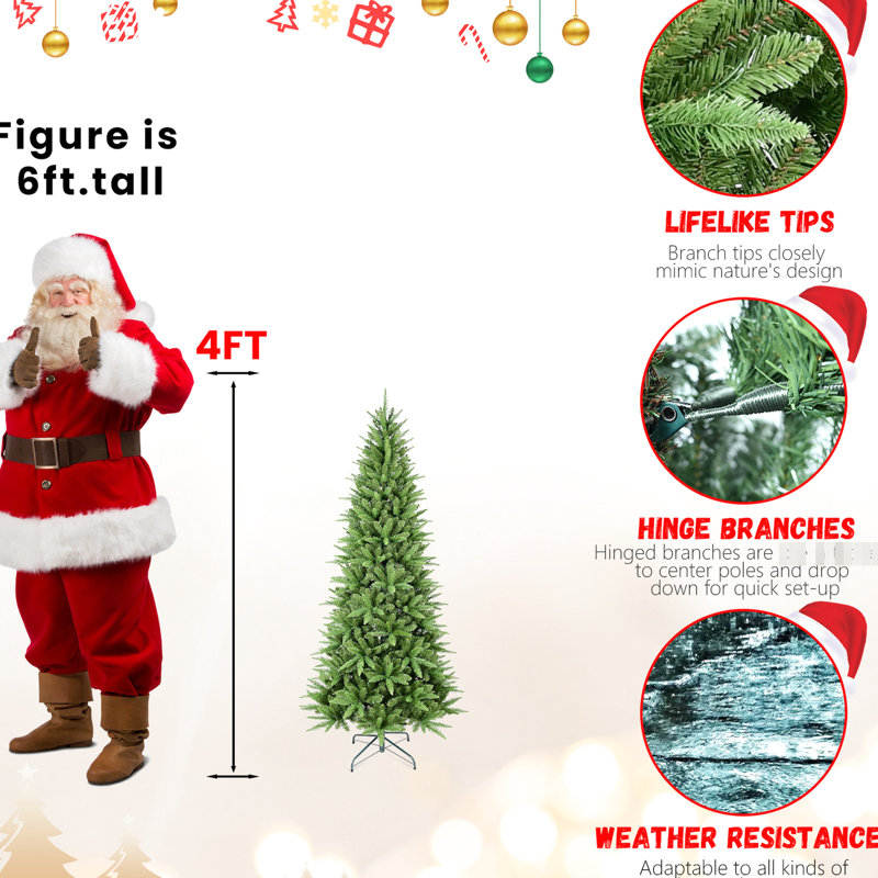 Arbre de Noël de 9 pi de haut avec une forme mince, 2152 pointes Pe + mixtes réalistes, branches articulées pour un assemblage sans effort et support en métal robuste