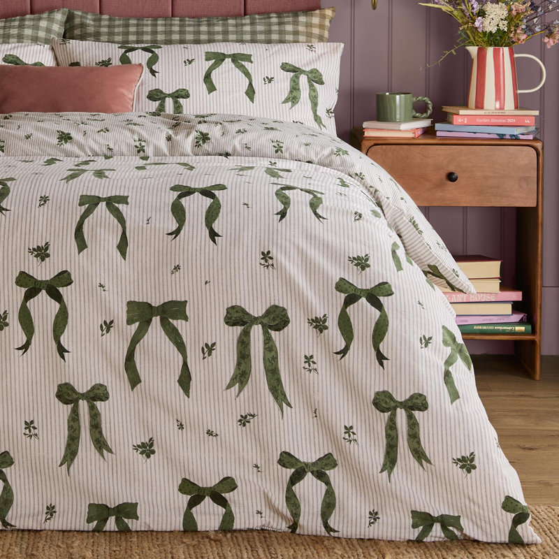 Belle Stripe Striped Duvet Cover Set, Single Duvet Cover Set + 1 Pillowcase, Green/White Striped