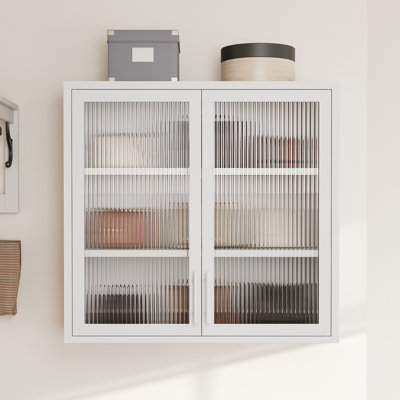 Armoire de rangement murale de style rétro avec portes en verre brumeux et 2 tablettes réglables