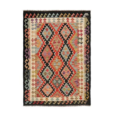 Tapis kilim fait à la main 4 pi x 6 pi en laine naturelle multicolore # P1028