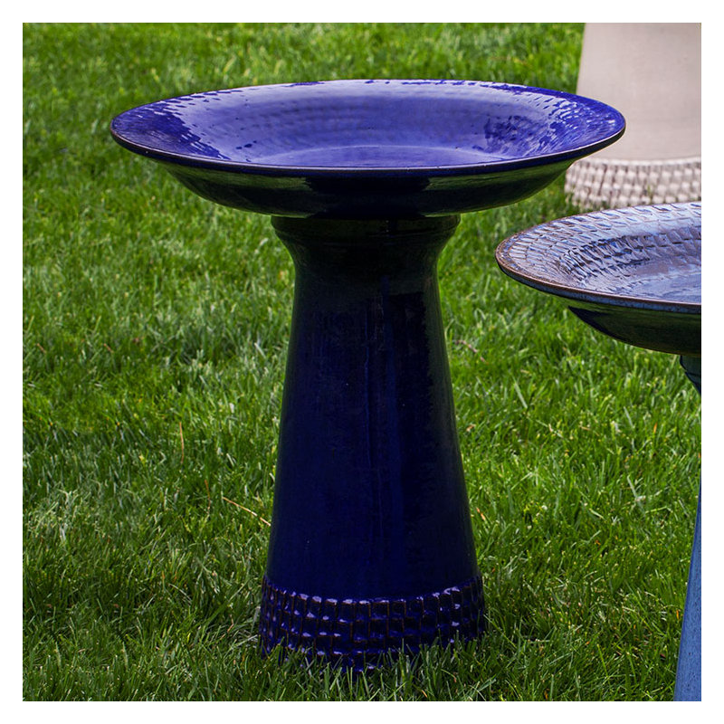 Tattersall Glazed Birdbath, Riviera Blue