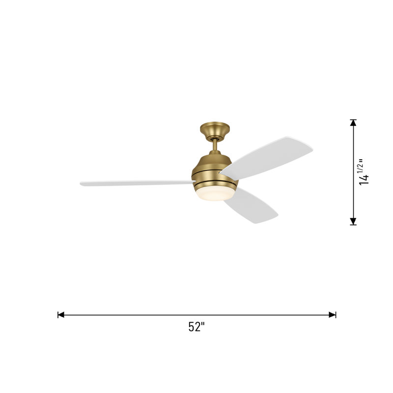 Ikon LED Downrod Ceiling Fan, Matte White, Burnished Brass