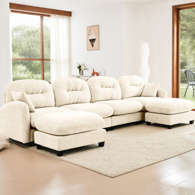 Canapé modulaire modulaire à 4 places avec chenille douce, coussin, mousse ergonomique à haute densité, élégant, convient pour la chambre à coucher et les espaces de vie, canapé en forme de U beige, conception en tissu, utilisation dans la pièce,