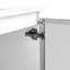 Meuble-lavabo mural 30 po avec lavabo en céramique, 2 portes à fermeture en douceur, meuble-lavabo blanc brillant et 1/2 porte en verre gris, contreplaqué-129864871
