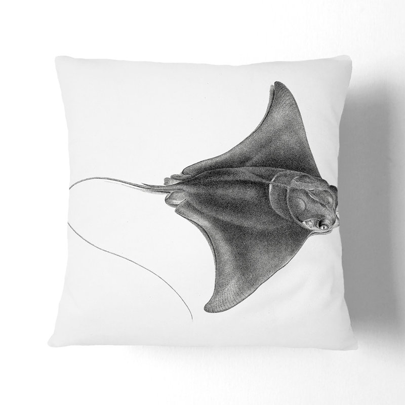 Illustration of a Ray Fish Cushion with Filling, 55cm H x 55cm W x 20cm D, White