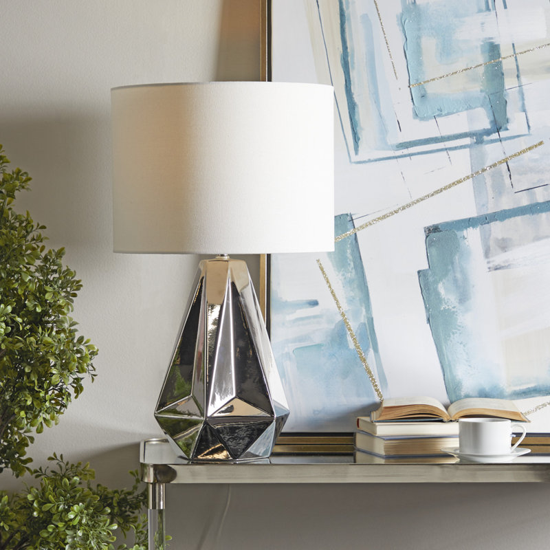 Cosmoliving By Cosmopolitan Modern Ceramic Table Lamp, Silver