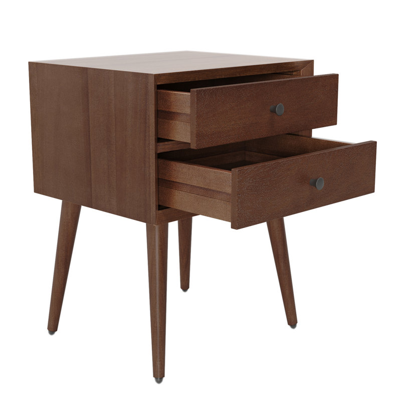 Romaro Acacia Wood Nightstand with 2 Easy-Glide Drawers, Medium Brown