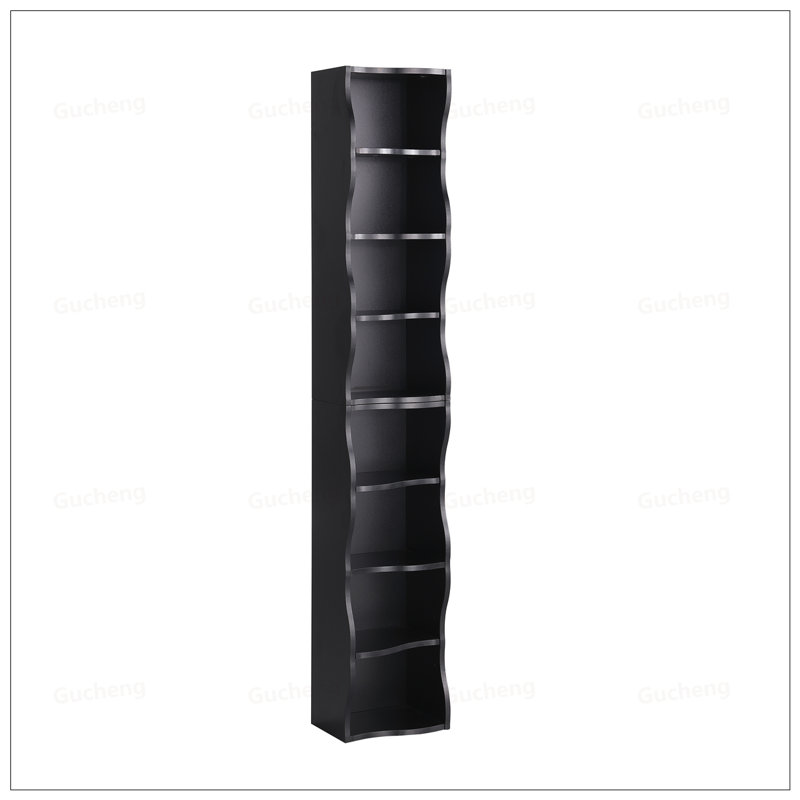 Bibliothèque ultra mince à 8 couches avec bordure ondulée, idéale pour les espaces étroits et le rangement multifonctionnel dans les bureaux à domicile