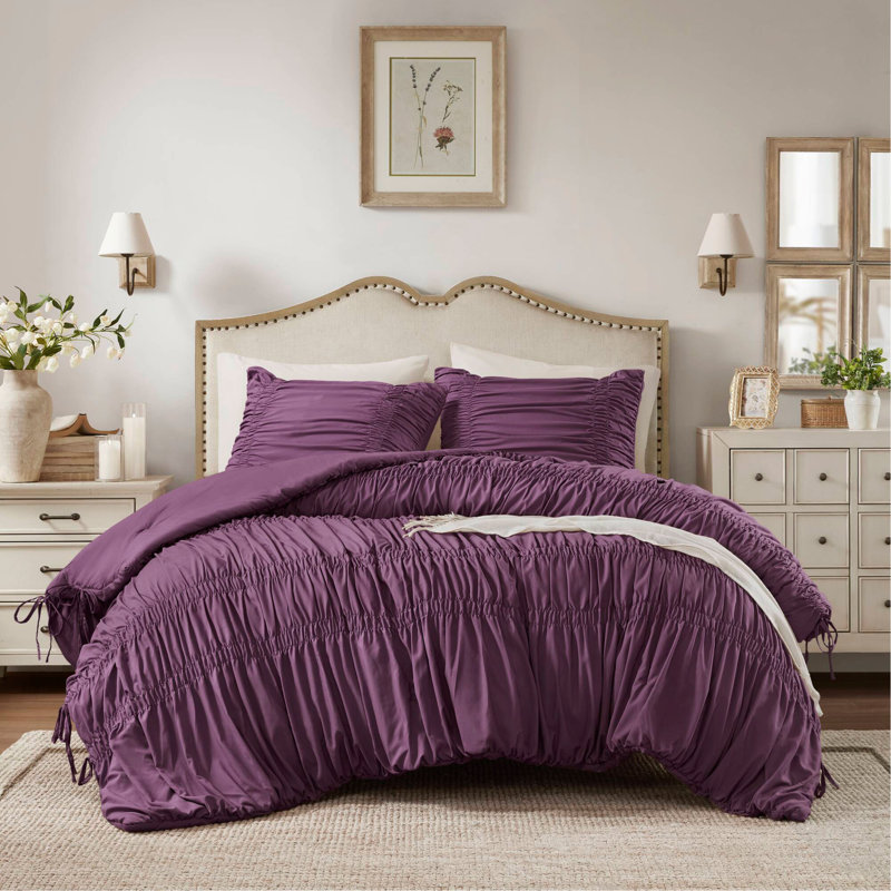 Ensemble d'édredon pour grand lit 3 pièces, Édredon pour grand lit + 2 taies décoratives, Mauve