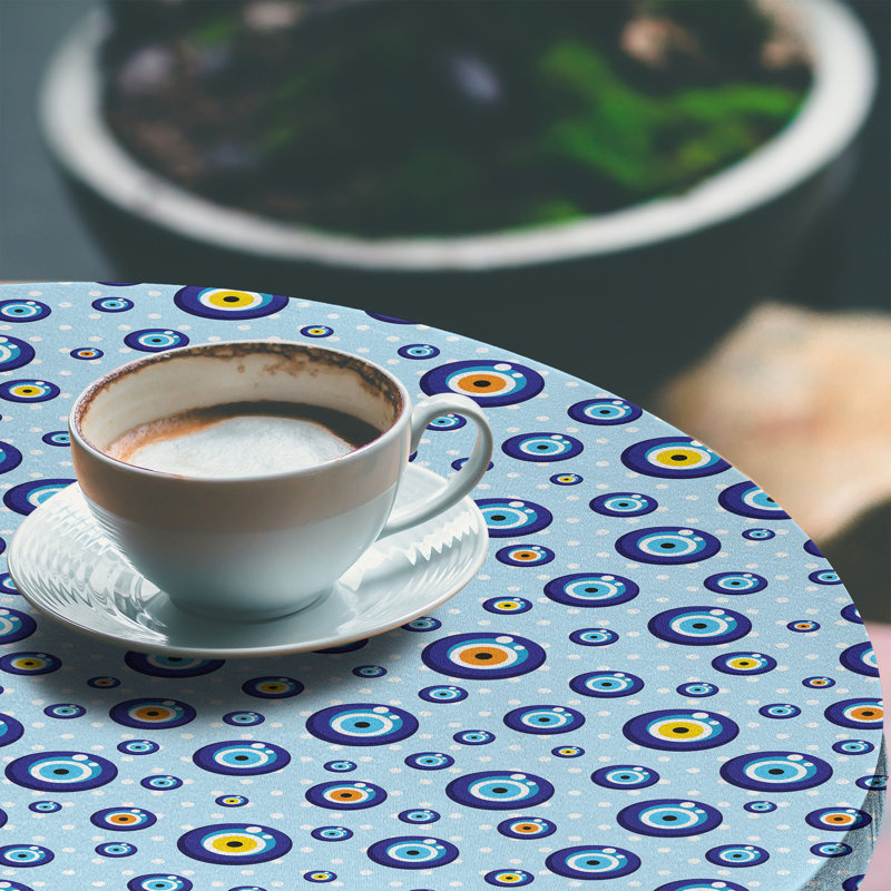 Bungalow Rose Evil Eye Fitted Round Tablecloth Multicolor, 51.97" Round