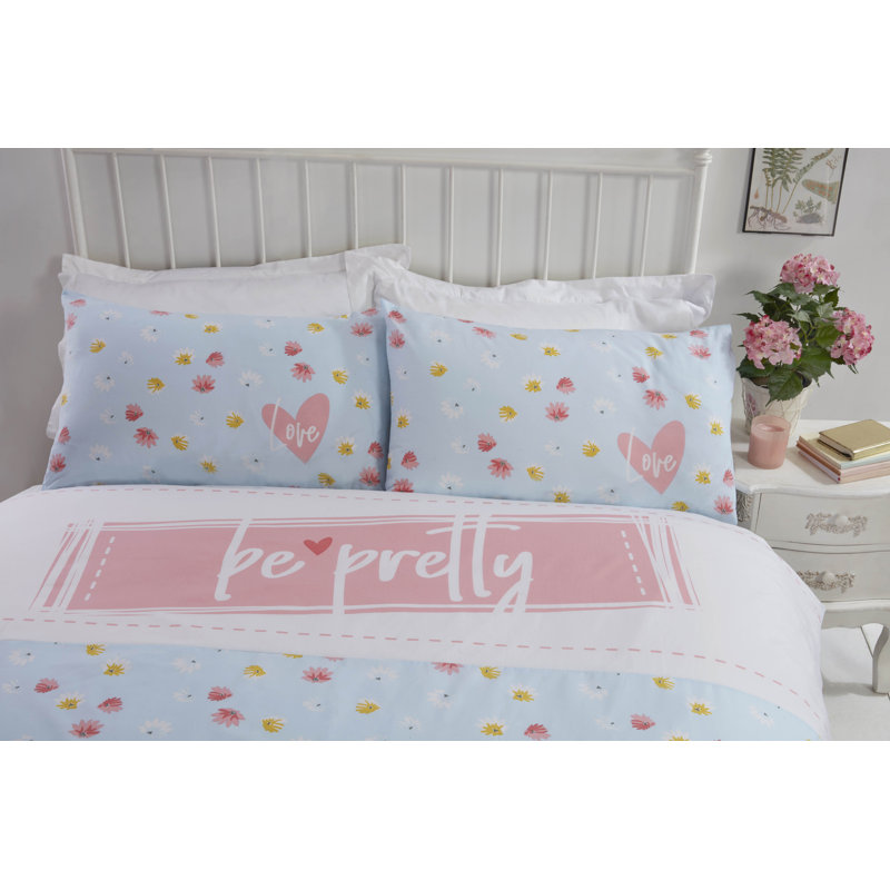 Graphic Print & Text Duvet Cover Set with Pillowcases Included, Single Duvet Cover + 1 Standard Pillowcase, Pink