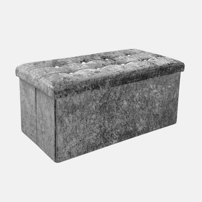 38 CRUSHED VELVET STORAGE BOX, Silver, 38cm H x 80cm W x 7cm D