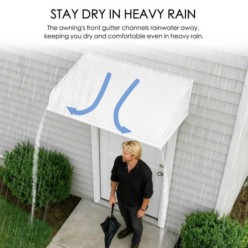 Kozyard Window Awning W66'' x D40'' with 2Sidewings, Aluminum Frame with Impact-Resistant PVC Panels, Shade Angle Set During Installation, Rain, Snow & UV Protection Door Canopy