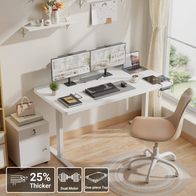 Bureau debout électrique à hauteur réglable 48 pouces à deux moteurs avec contrôleur de mémoire et plateau de table sans couture, bureau d'ordinateur assis-debout pour bureau d'une capacité de 265 lb, blanc (deux paquets)