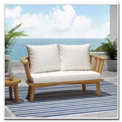 Outdoor Wooden Loveseat with Cushions