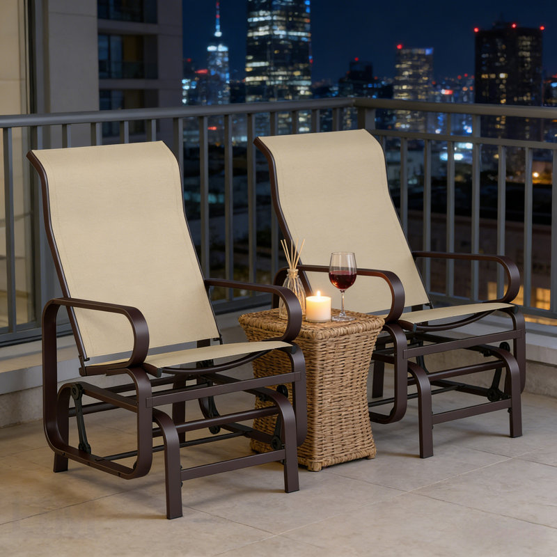 Ensemble de 2 chaises berçantes d'extérieur, chaise longue avec support ergonomique et tissu en filet durable pour une détente confortable