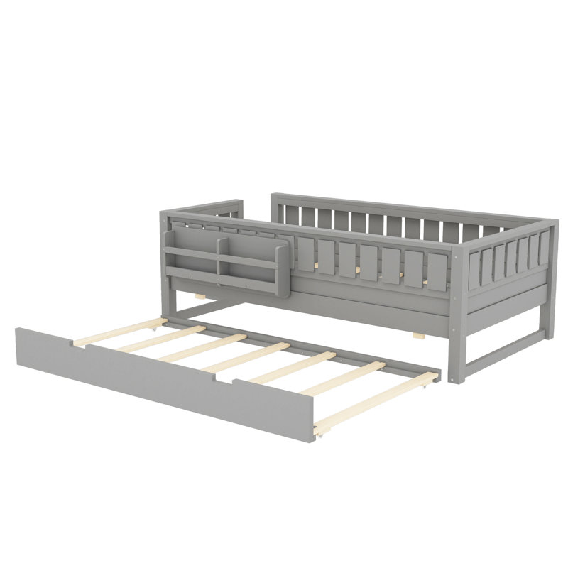 Simple avec bibliothèque intégrée et petit escalier, rails de sécurité de haute qualité et lit gigogne, gris, Simple, gris