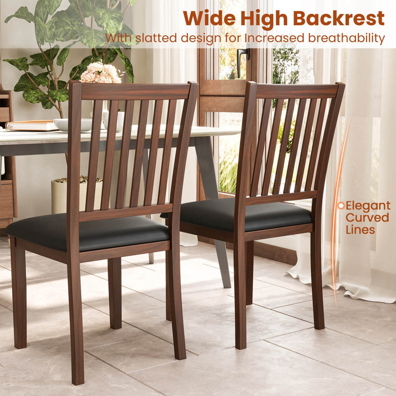 Modern Dining Chair Set With Slanted High Backrest Wear-resistant Pvc Leather, 4