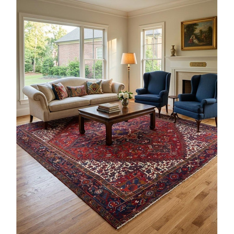 Tapis oriental rétro floral rouge 9 pi 5 po x 11 po Heriz Serapi