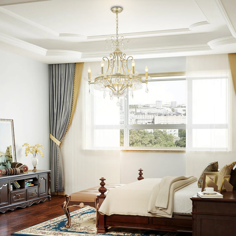 Lustre 6 lumières en cristal empire rétro 27,6 po avec finition argent brossé