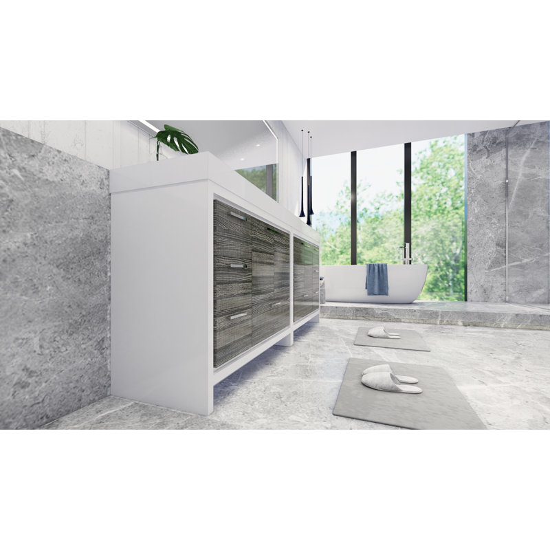 Ensemble de meuble-lavabo double 83 po Marche, Gris cendre très lustré, Chrome