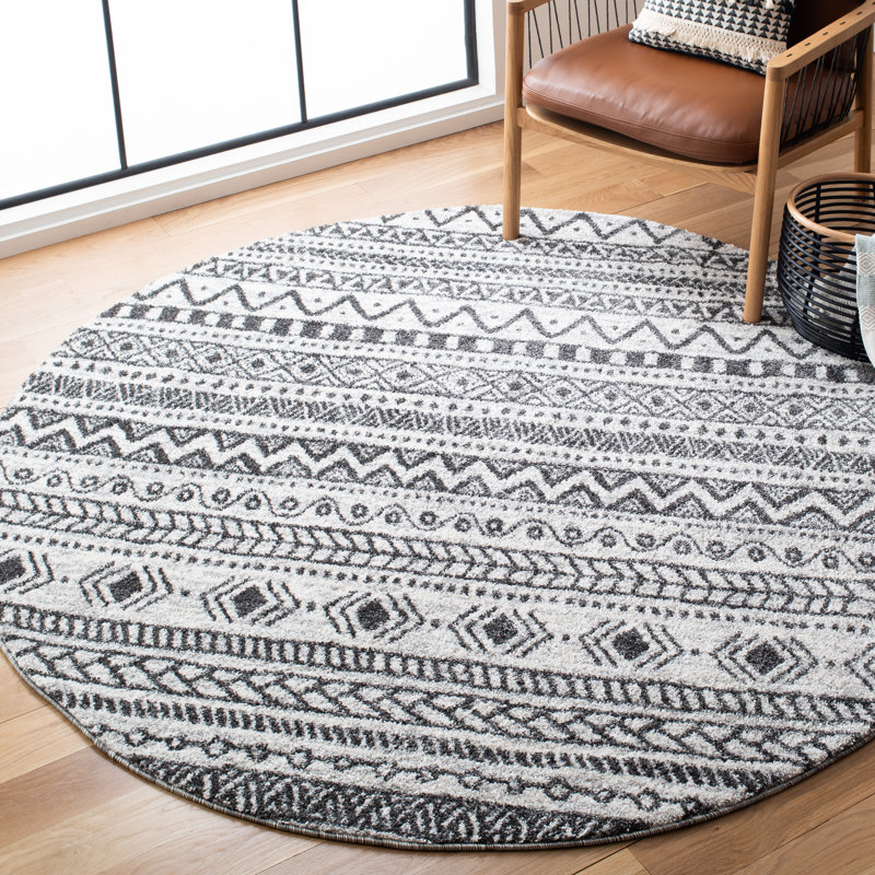 Tapis ivoire / noir Jaylah Southwestern, Rond 6 pi 7 po
