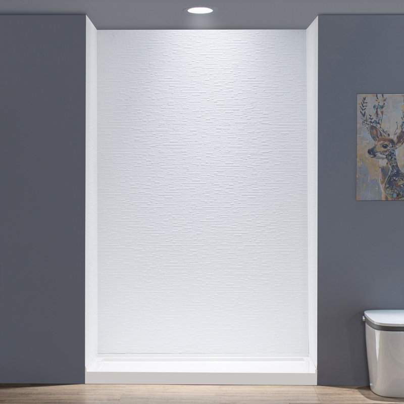 Matte White Textured 60"W x 75/96 "H 3-Piece Premium Solid Surface Tile-Design Tub & Shower Wall Panel Surround Kit – Easy to Install, Trimmable, 1/8" (3mm) Thick
