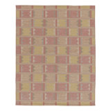 Scandinavian Hand Knotted Wool Geometric Area Rug in Pink, Yellow, Beige