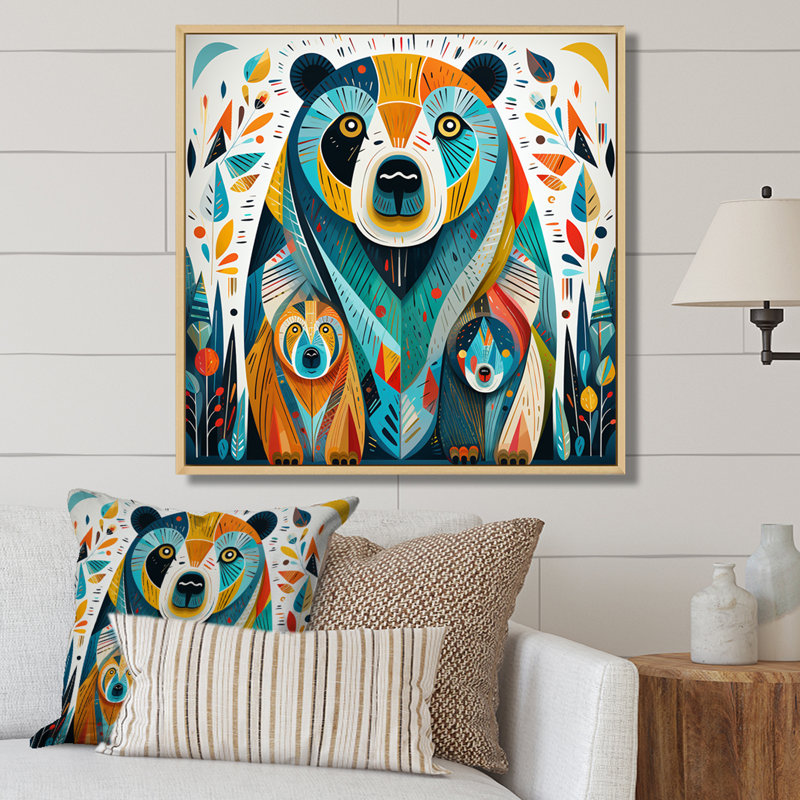 «Creative Grizzly Bear Collage - Bear 2», art mural, H 30 po x l 30 po x P 1,5 po, Cadre flottant brun