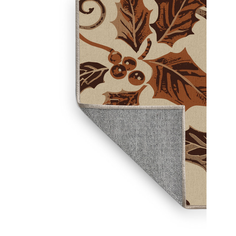 Tapis damassé classique parrilla Holly lavable à la machine en brun - reliure beige, 8 x 10