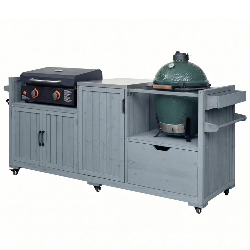 Îlot de cuisine extérieur 80,5 po pour plaque de cuisson Big Egg et Blackstone, Gris