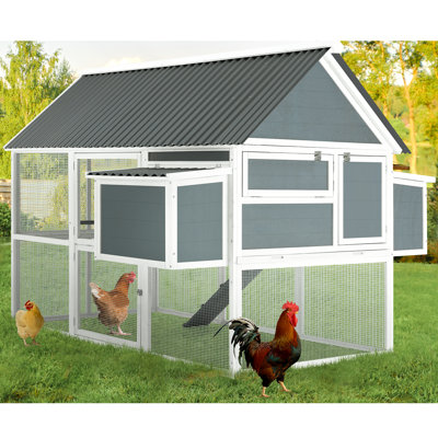 4 in. Large Outdoor Wooden Chicken Coop with Run, 4 Nesting Boxes and Walk-In Side Door for 8–10 Chickens