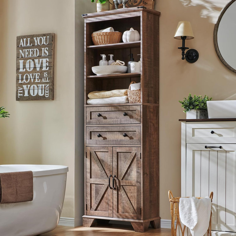 72" Tall Bathroom Storage Cabinet, Rustic Brown