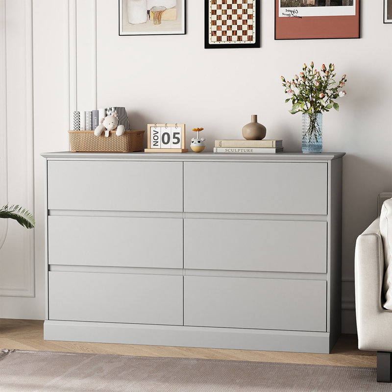 6 Drawer 47.2" W Double Dresser, Gray