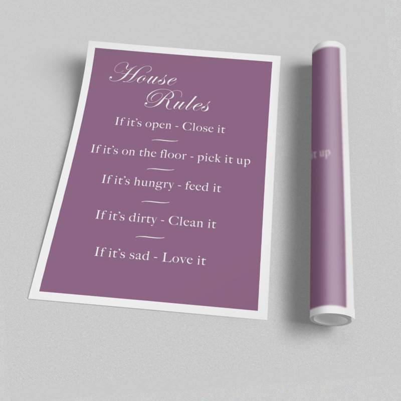 House Rules 2 - No Frame Print on Canvas, 59.4cm H x 42cm W x 1cm D, Dusty pink, Wrapped Paper