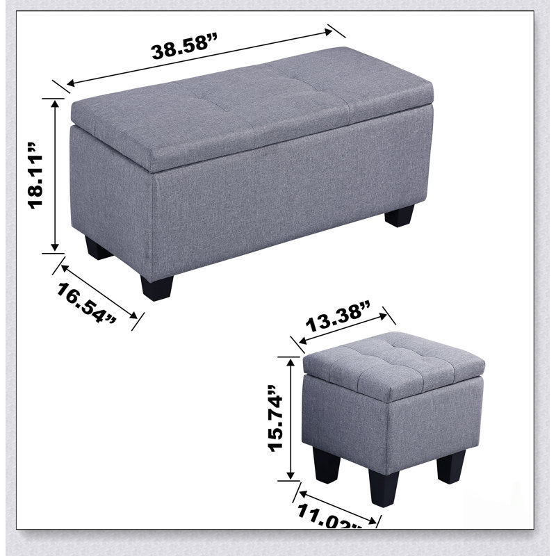 Grand ensemble de banc repose-pieds avec rangement, combinaison 3 en 1 avec lin capitonné pour un usage multiple dans le salon, le vestibule et la chambre à coucher