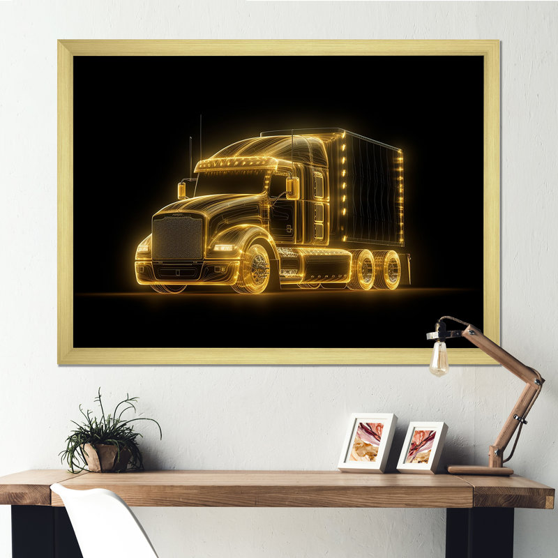 Camion remorque sur bande néon, Cadre doré simple, H 16 po x l 32 po x P 1 po