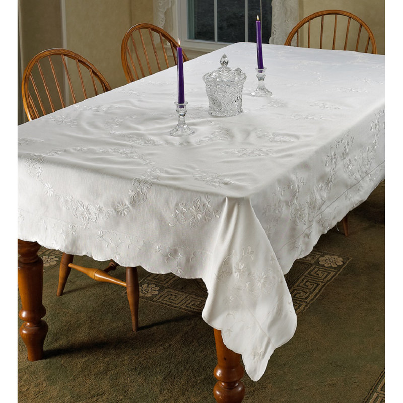 Mendivil Floral Tablecloth, White, 70" W x 105" L