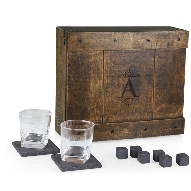 Monogram Whiskey Oak Box, ensemble de 2 verres à whisky et pierres Espen, A