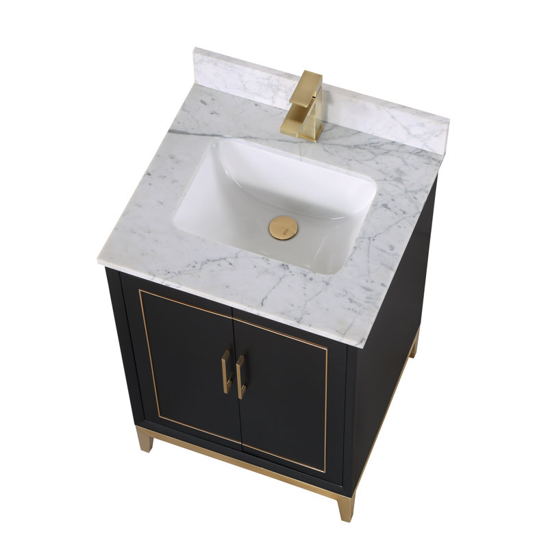 Gracie 24'' W Single Vanity, Carrara Marble/Single Faucet Mount, Midnight Black