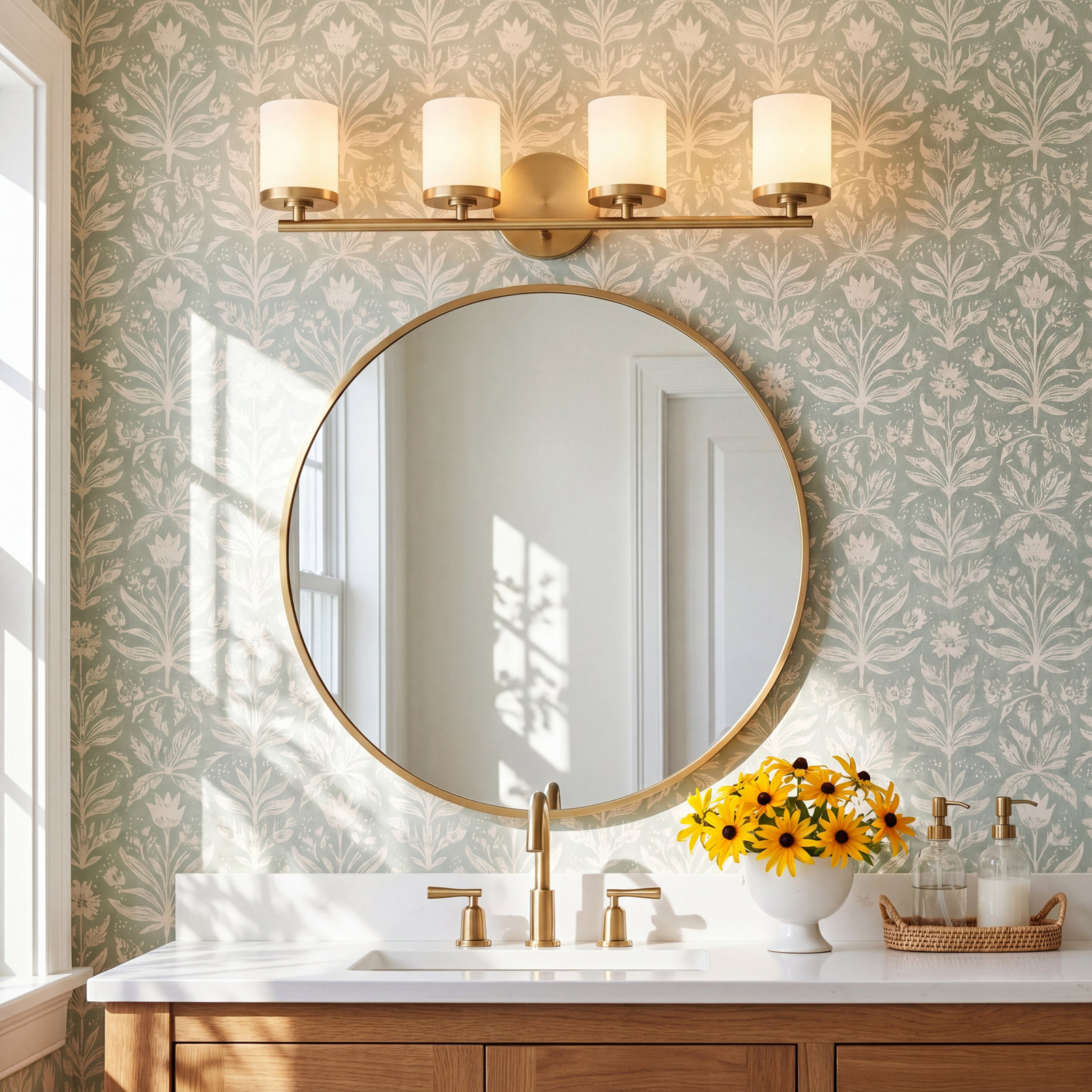 4 Light Dimmable Vanity Light, Aged Brass