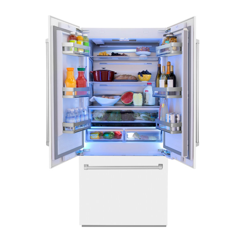 ZLINE 36" Built-In 3-Door French Door Refrigerator with Internal Water and Ice Dispenser, White Matte