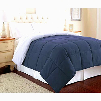 Quilted Cloud Comforter - Twin Size | Reversible Microfiber Duvet Insert | All Season Bedding | Soft & Cozy Down Alternative | Denim Blue