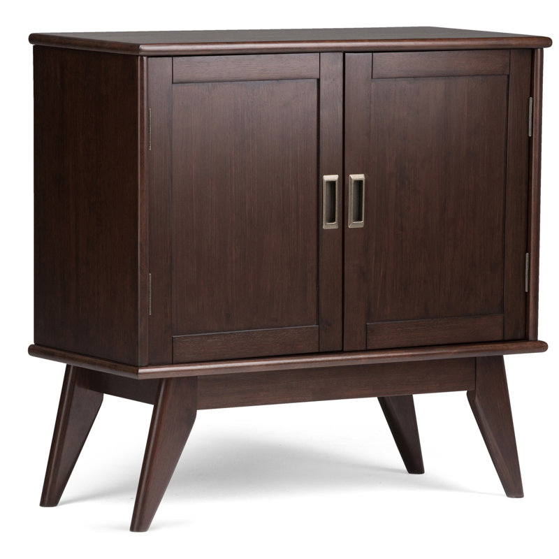 Draper 32"W Solid Wood Mid-Century Modern Low Storage Cabinet with Tapered Legs, Auburn Brown