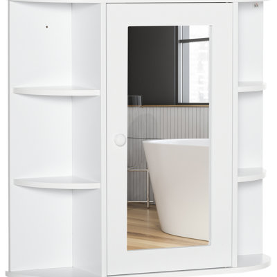 White Mirror Cabinet For Bathroom - , Enclosed And Exposed Shelves, Easy Open Wooden Handle, 26" W X 6.75" D 24.75" H, Shelf Capacity 11 Lbs Multiple Shelves Essentials, To With Holds