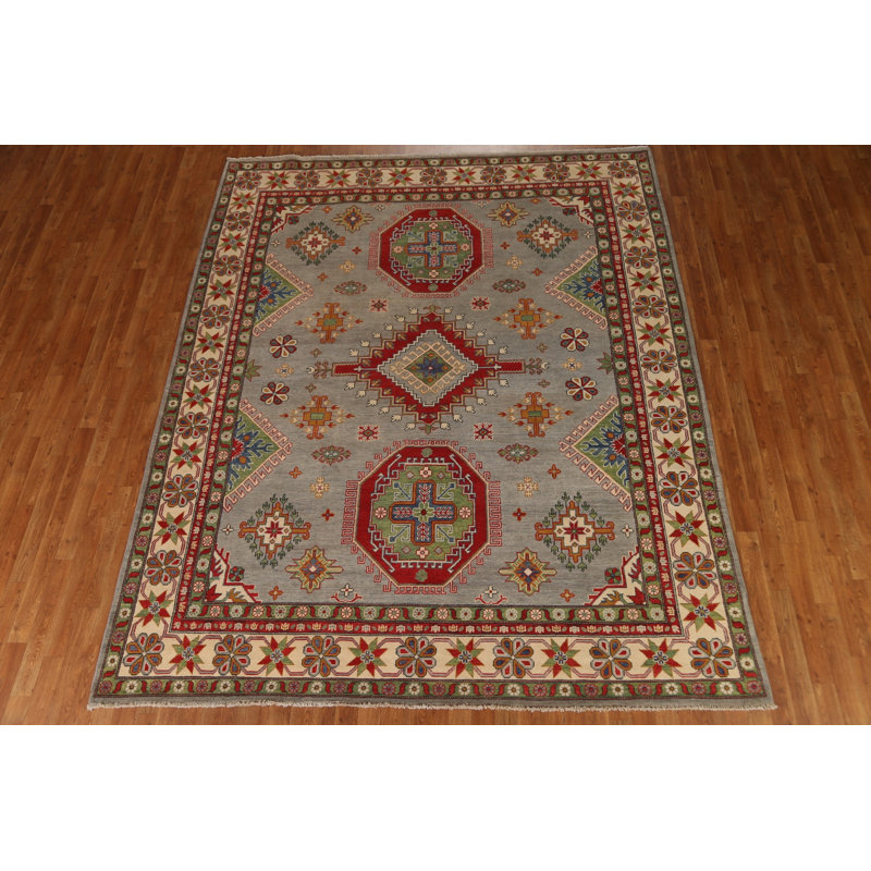Tapis unique en laine noué à la main 8 pi 4 po x 10 pi 2 po nouvel âge gris / rouge / beige